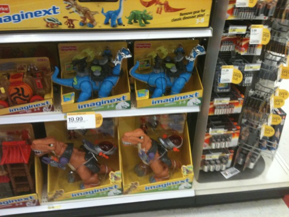 Imaginext Dino Riders on the shelf at Target